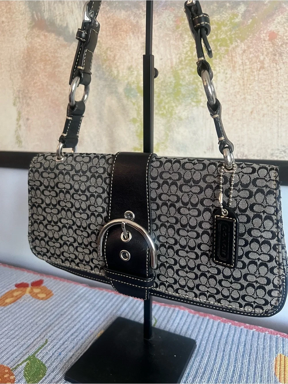 Coach SOHO Vintage 2004 Black and Gray Mini Cs Signature Canvas Shoulder Bag